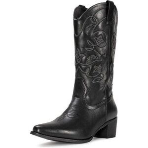 ⭐ IUV Women's Cowboy Boots | Western Embroidered Pointy Toe Mid-Calf Boots